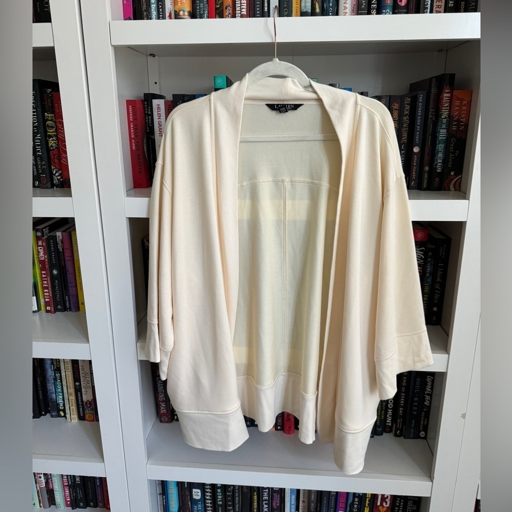 Ralph Lauren lightweight stretch jersey ivory oversized short sleeve cardigan